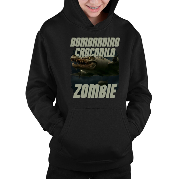 Bombardino Crocodilo zombie - krokodýl bombardér - Italian Brainrot - dětská mikina s kapucí