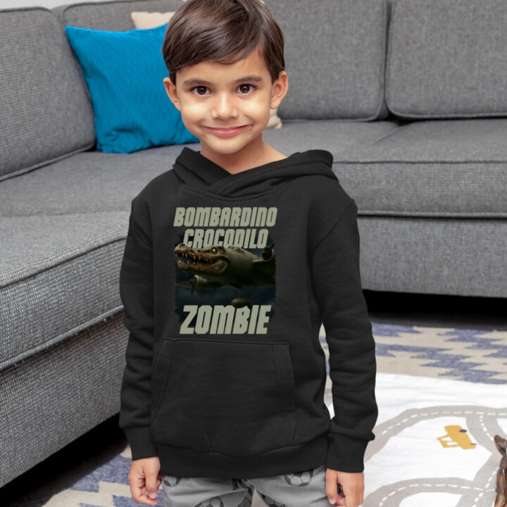 Bombardino Crocodilo zombie - krokodýl bombardér - Italian Brainrot - dětská mikina s kapucí