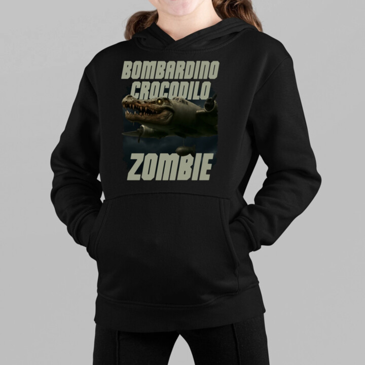 Bombardino Crocodilo zombie - krokodýl bombardér - Italian Brainrot - dětská mikina s kapucí