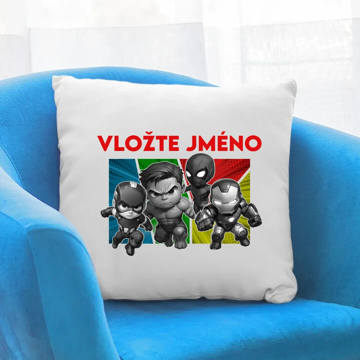 Superhrdinové - polštář s potiskem pro fanoušky Marvelu - personalizovaný produkt