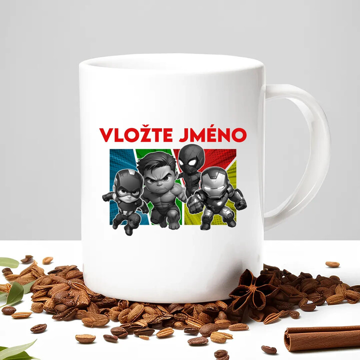 Superhrdinové - hrnek s potiskem pro fanoušky Marvelu - personalizovaný produkt