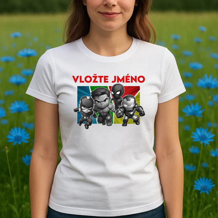 Superhrdinové  - dámské tričko s potiskem pro fanoušky Marvelu - personalizovaný produkt