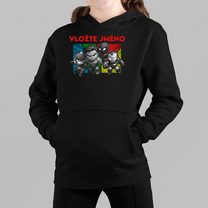 Superhrdinové - dětská mikina s kapucí pro fanoušky Marvelu - personalizovaný produkt