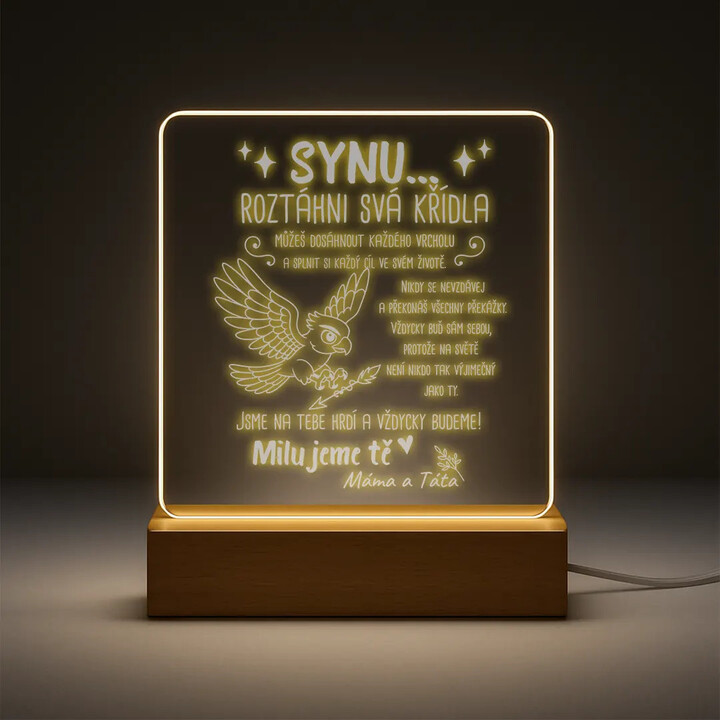 Synu... Roztáhni svá křídla - LED lampička s gravírováním