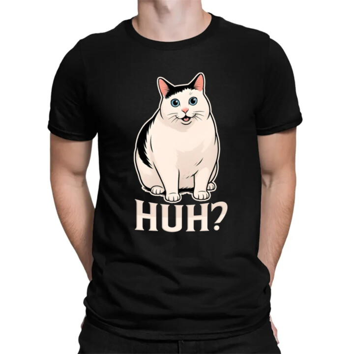 Huh? - bílá kočka - pánské tričko s potiskem