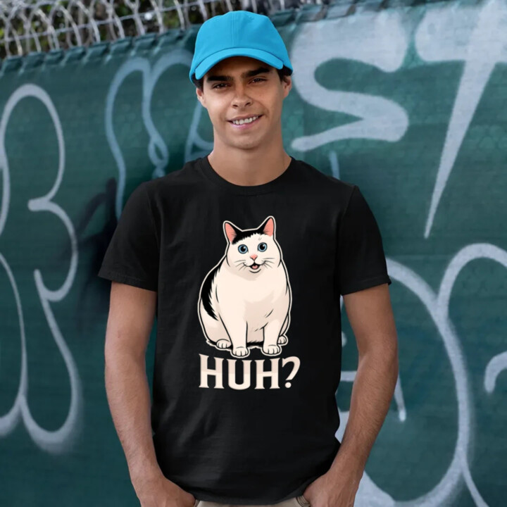 Huh? - bílá kočka - pánské tričko s potiskem