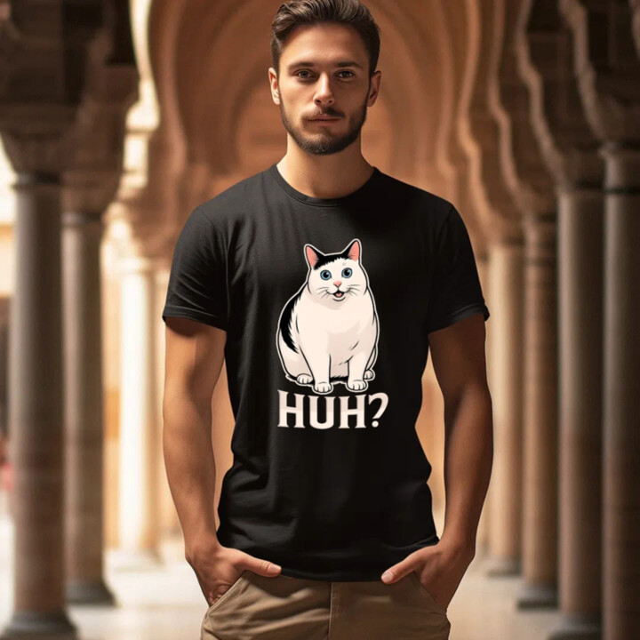Huh? - bílá kočka - pánské tričko s potiskem