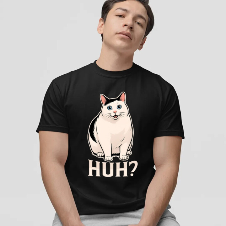 Huh? - bílá kočka - pánské tričko s potiskem