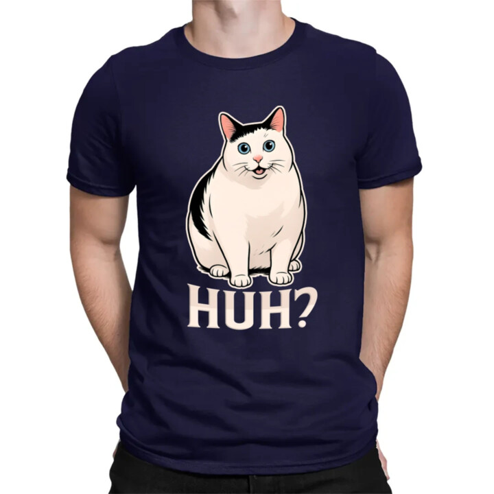 Huh? - bílá kočka - pánské tričko s potiskem