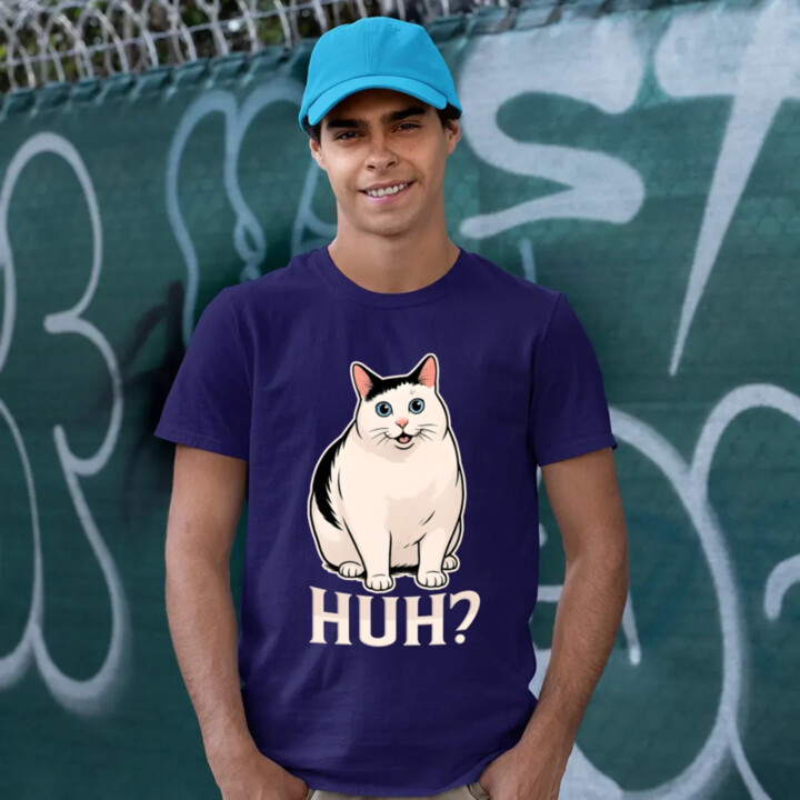 Huh? - bílá kočka - pánské tričko s potiskem