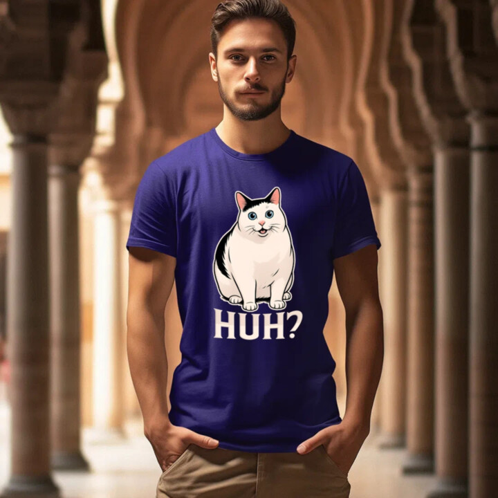 Huh? - bílá kočka - pánské tričko s potiskem