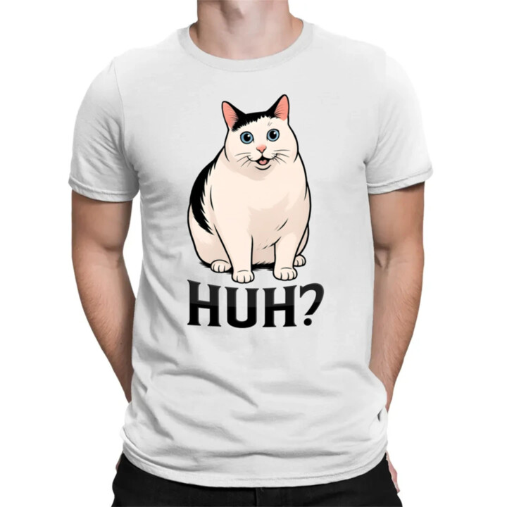Huh? - bílá kočka - pánské tričko s potiskem