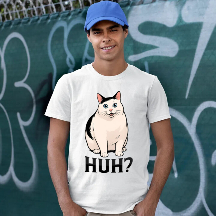 Huh? - bílá kočka - pánské tričko s potiskem