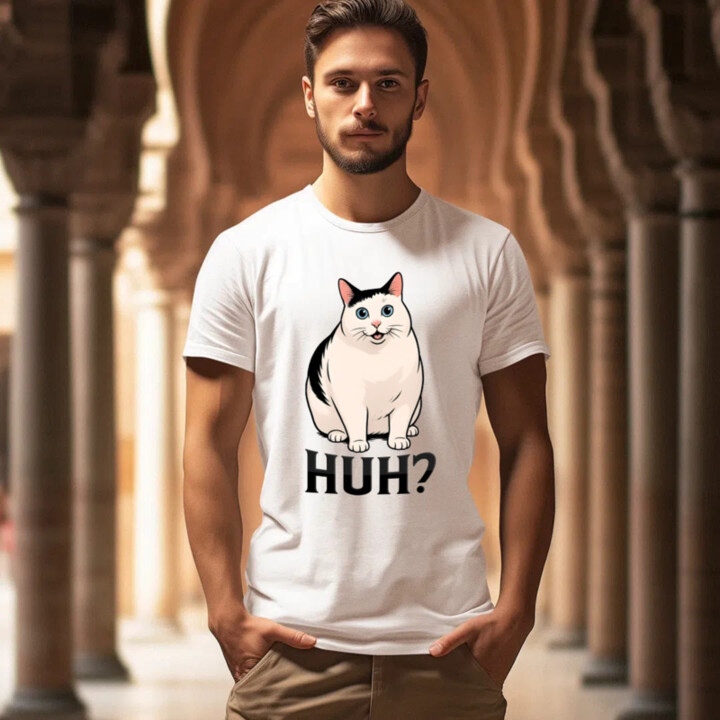 Huh? - bílá kočka - pánské tričko s potiskem