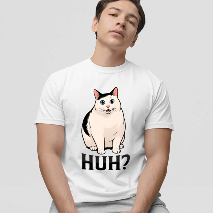 Huh? - bílá kočka - pánské tričko s potiskem