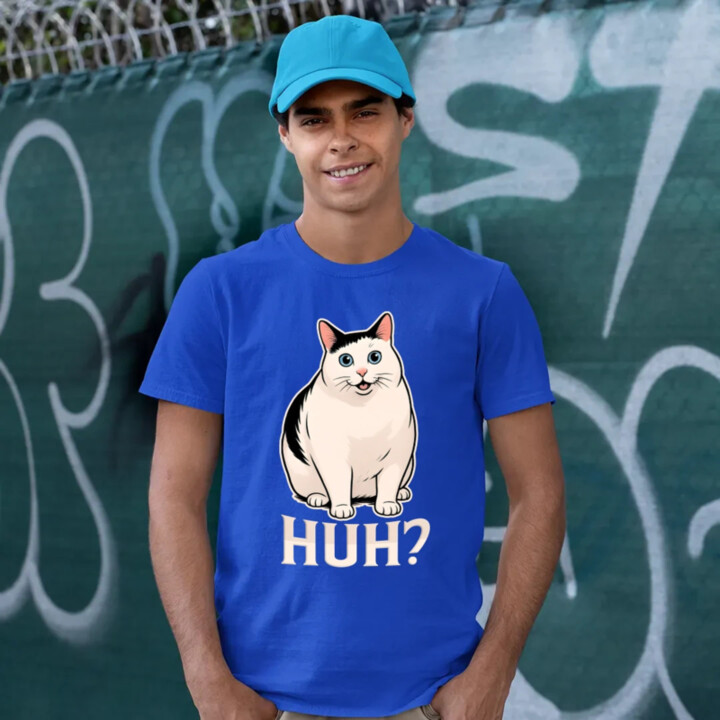 Huh? - bílá kočka - pánské tričko s potiskem