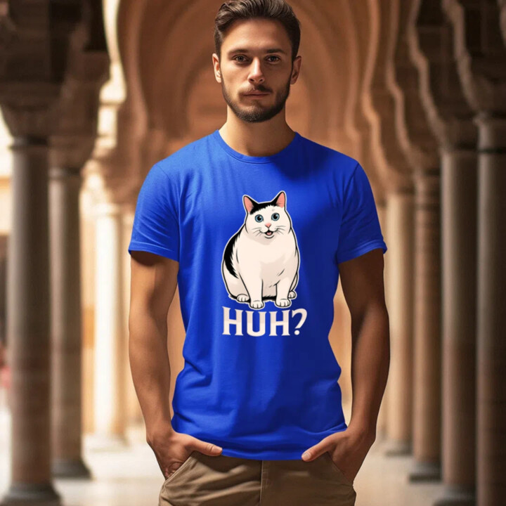 Huh? - bílá kočka - pánské tričko s potiskem