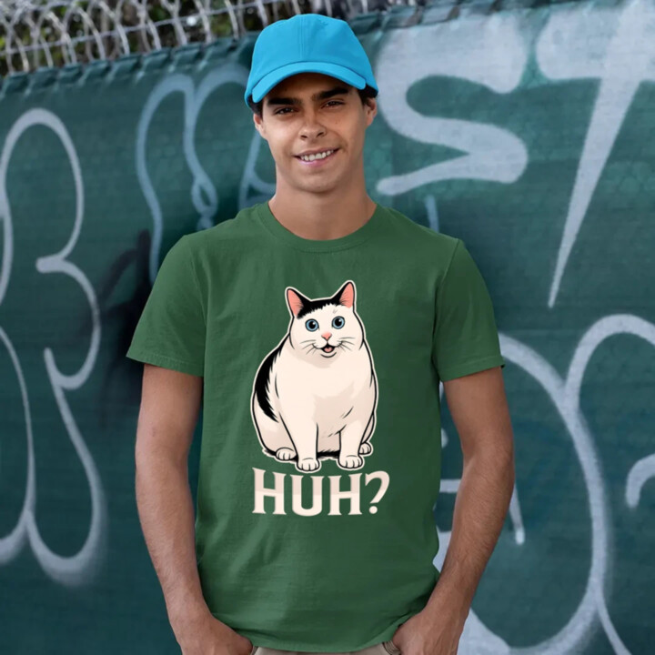 Huh? - bílá kočka - pánské tričko s potiskem
