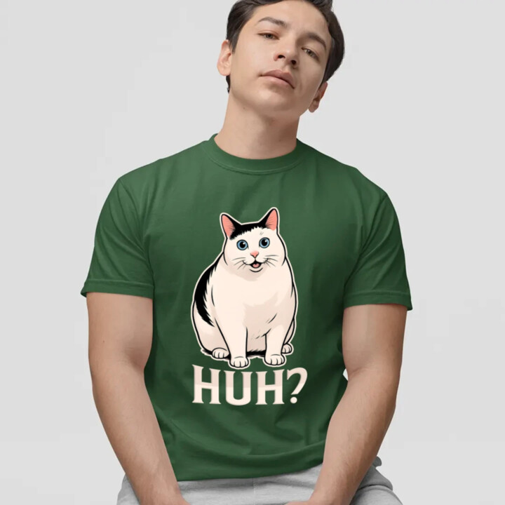 Huh? - bílá kočka - pánské tričko s potiskem