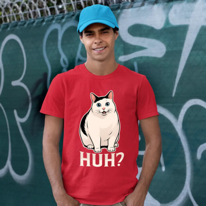 Huh? - bílá kočka - pánské tričko s potiskem