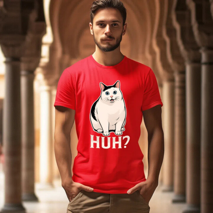 Huh? - bílá kočka - pánské tričko s potiskem