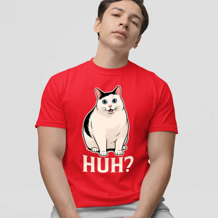 Huh? - bílá kočka - pánské tričko s potiskem