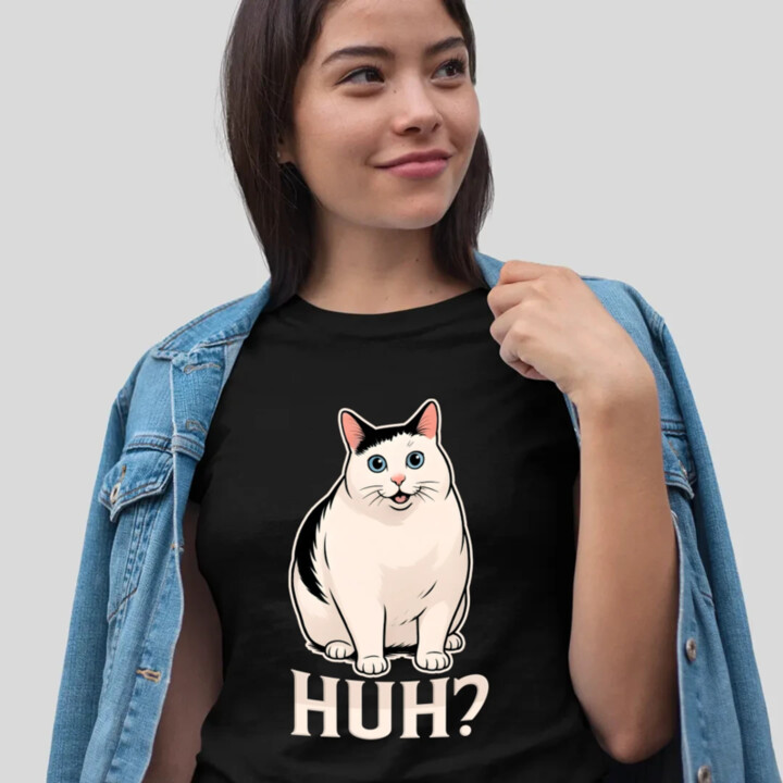 Huh? - bílá kočka  - dámské tričko s potiskem