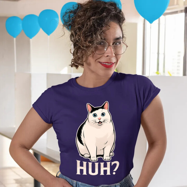 Huh? - bílá kočka  - dámské tričko s potiskem