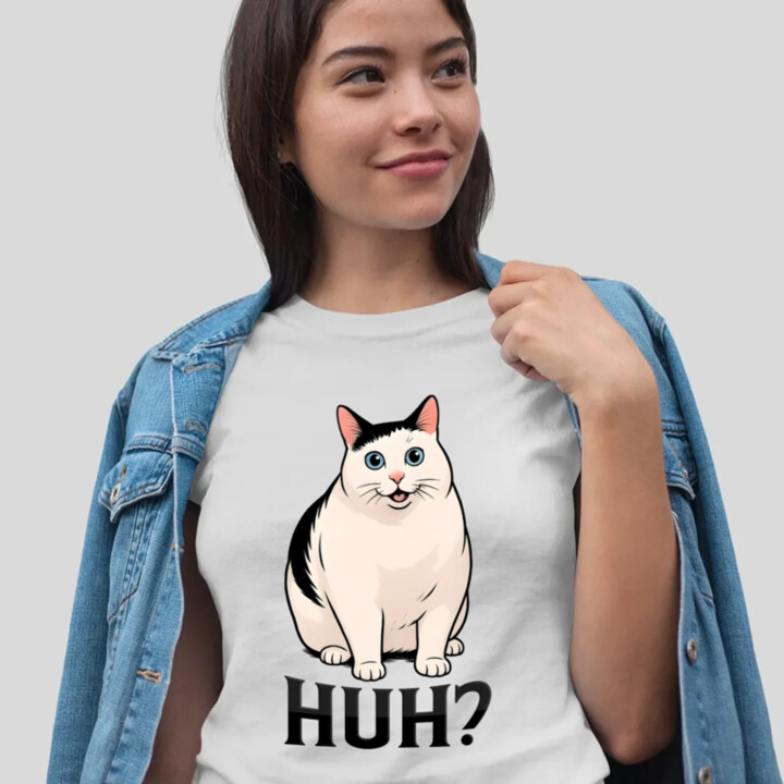 Huh? - bílá kočka  - dámské tričko s potiskem