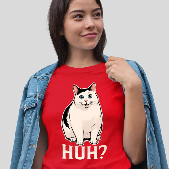 Huh? - bílá kočka  - dámské tričko s potiskem