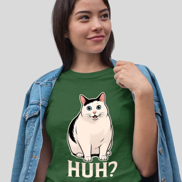 Huh? - bílá kočka  - dámské tričko s potiskem