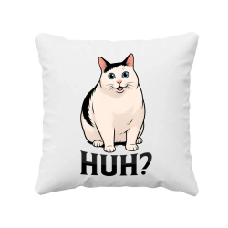 Huh? - bílá kočka - polštář s potiskem