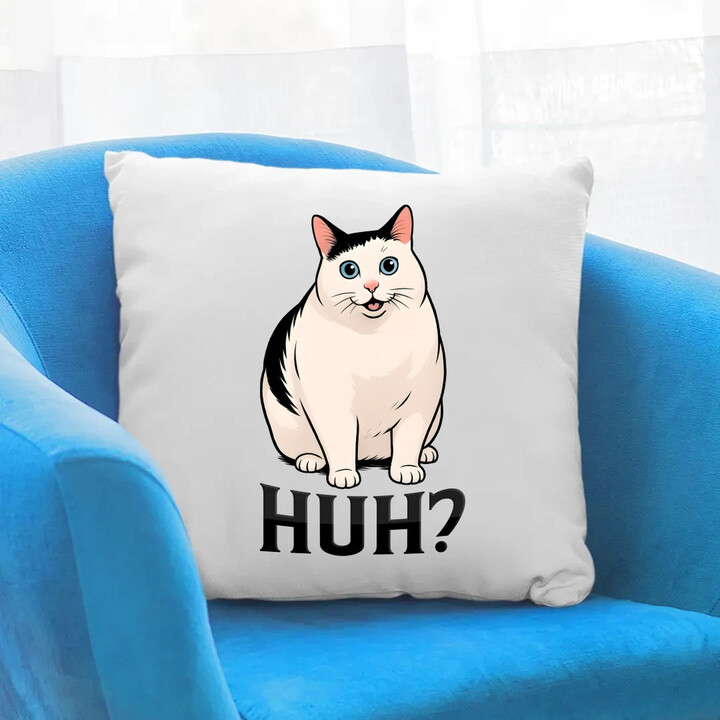Huh? - bílá kočka - polštář s potiskem