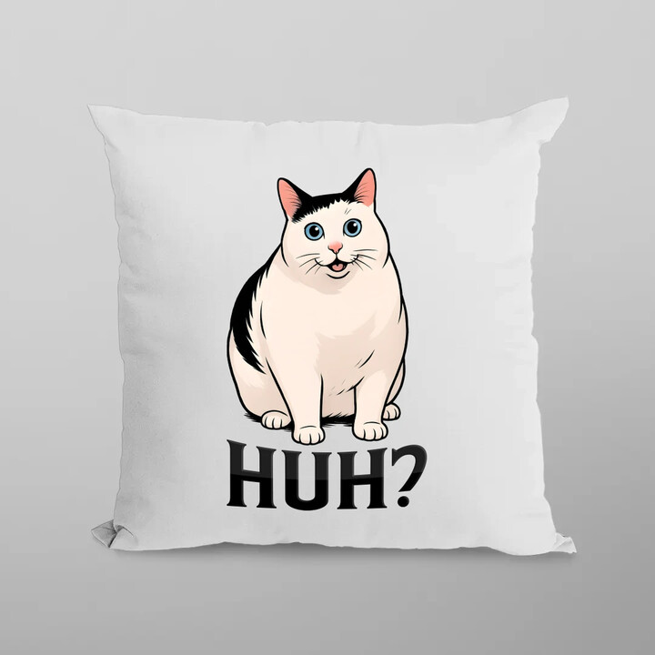 Huh? - bílá kočka - polštář s potiskem