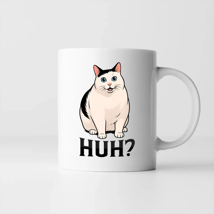 Huh? - bílá kočka - hrnek s potiskem