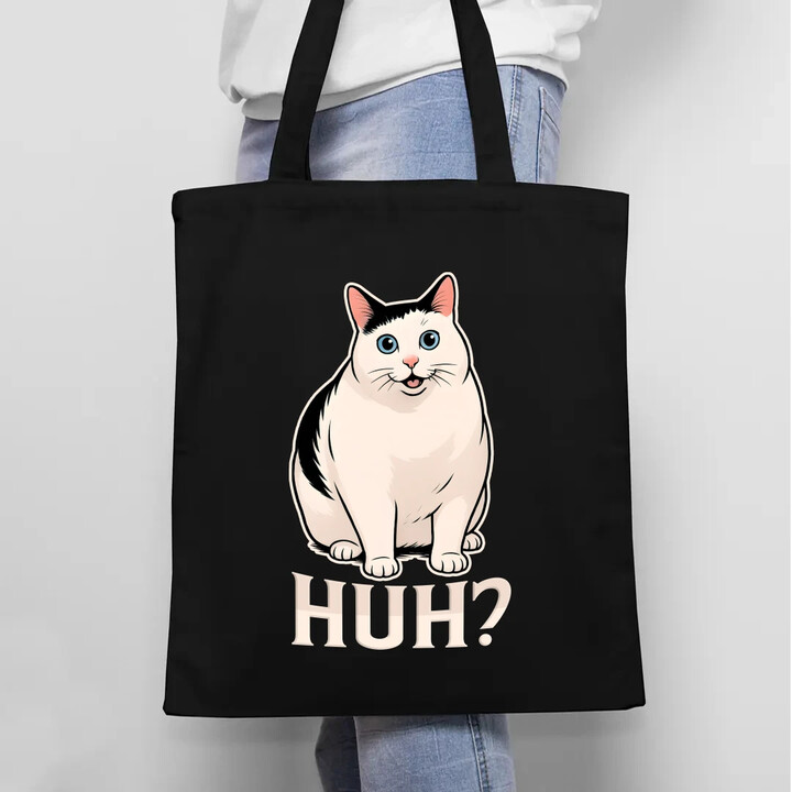 Huh? - bílá kočka - taška s potiskem