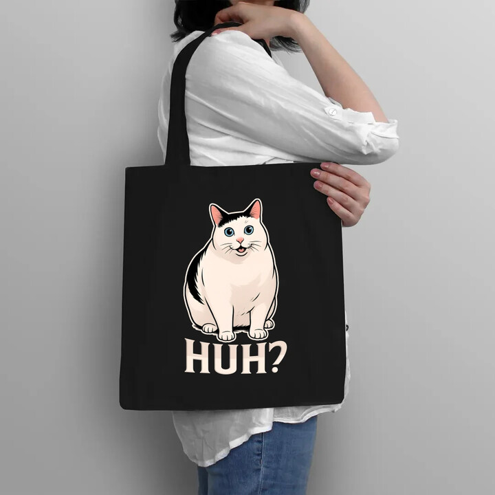 Huh? - bílá kočka - taška s potiskem