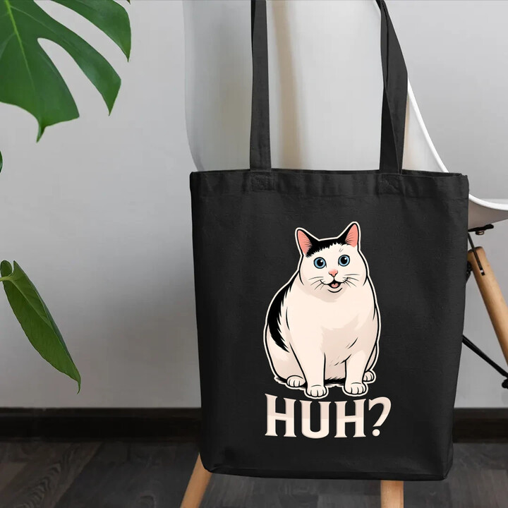 Huh? - bílá kočka - taška s potiskem