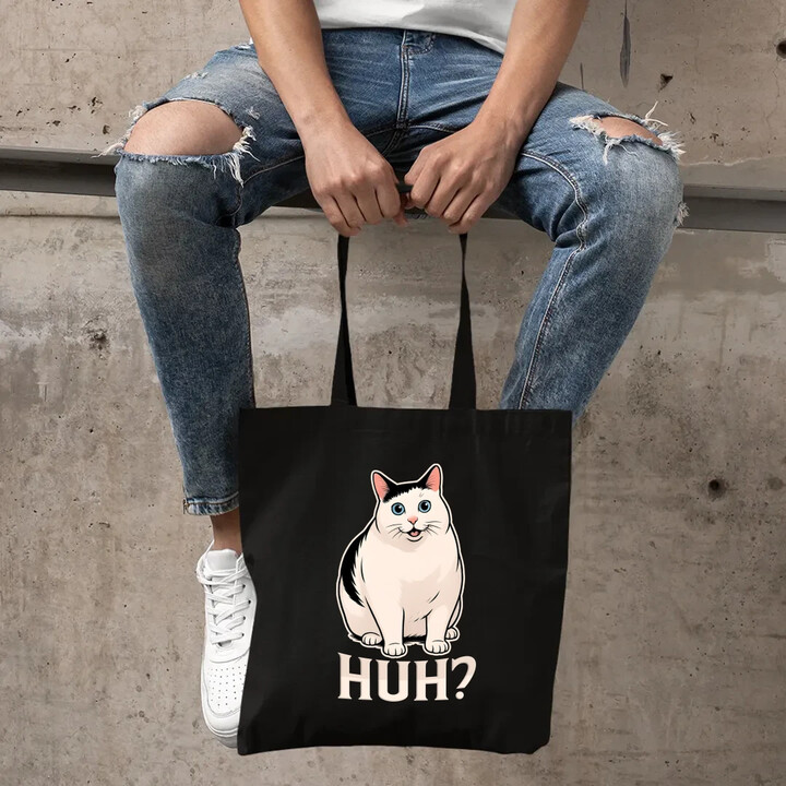 Huh? - bílá kočka - taška s potiskem