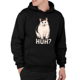 Huh? - bílá kočka - pánská mikina s potiskem