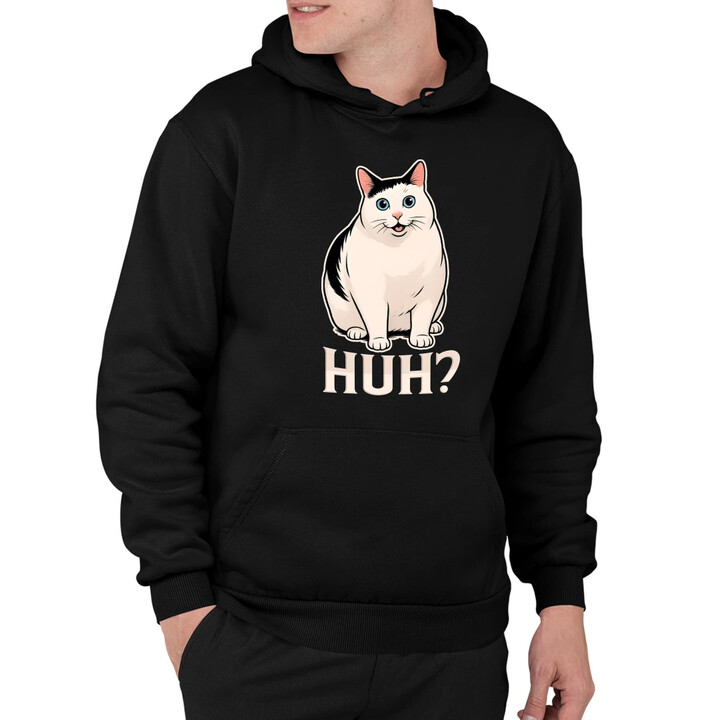 Huh? - bílá kočka - pánská mikina s potiskem
