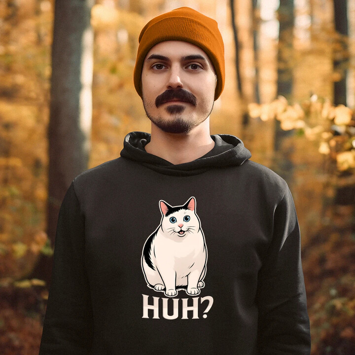 Huh? - bílá kočka - pánská mikina s potiskem