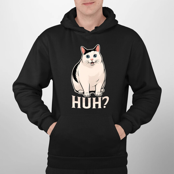 Huh? - bílá kočka - pánská mikina s potiskem