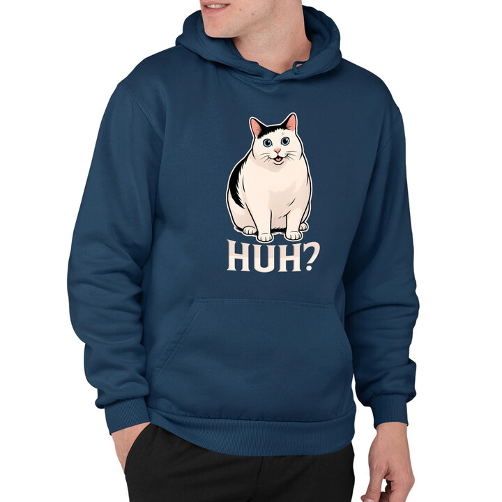 Huh? - bílá kočka - pánská mikina s potiskem