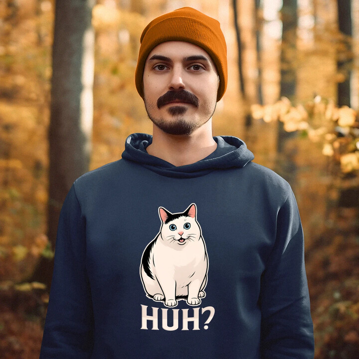 Huh? - bílá kočka - pánská mikina s potiskem