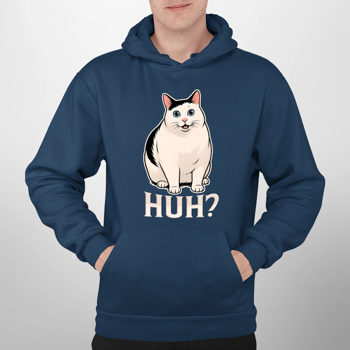 Huh? - bílá kočka - pánská mikina s potiskem