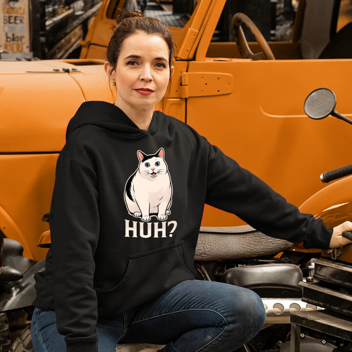 Huh? - bílá kočka - dámská mikina s potiskem