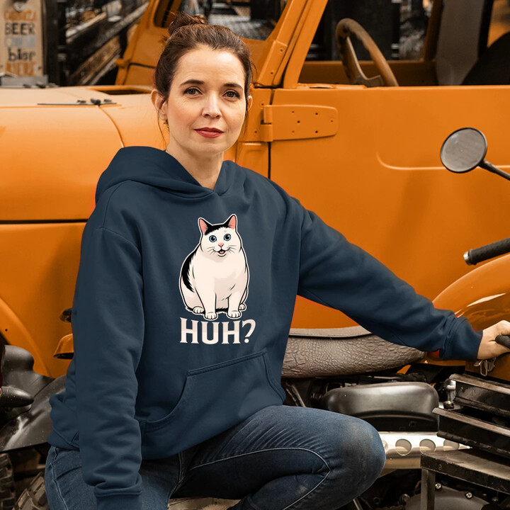 Huh? - bílá kočka - dámská mikina s potiskem