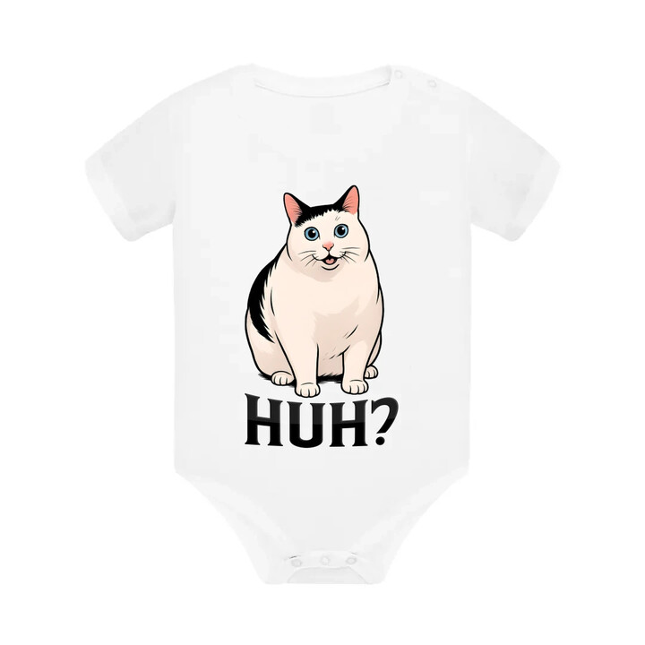 Huh? - bílá kočka - dětské body s potiskem