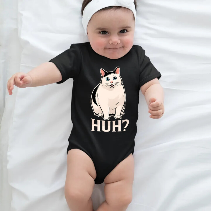 Huh? - bílá kočka - dětské body s potiskem